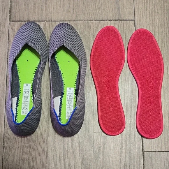 Rothy's The Flat in Pebble Grey with Red, Lightly Used, Almost New, Size 7.5 - Picture 8 of 12